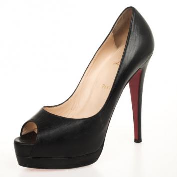 Christian Louboutin Black Leather 'Altadama 140mm' Peep Toe Platform Pumps Size 38
