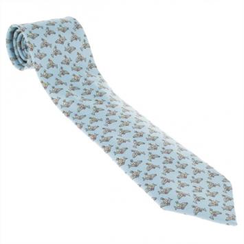 Pre Owned Hermes Blue Dolphin And Jockey Silk Faille Tie