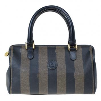 Fendi Black Striped Pequin Small Boston Bag
