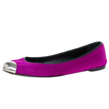 Giuseppe Zanotti Pink Pony Hair Cap Toe Ballet Flats Size 36