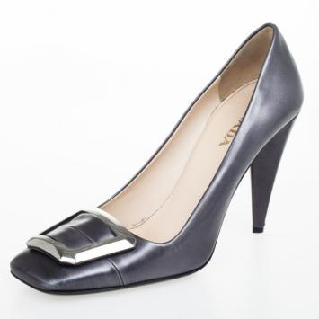 Prada Black Leather Square Toe Buckle Pumps Size 39