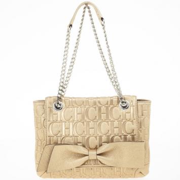 Carolina Herrera 'Holly' Gold Monogram Embossed Bag