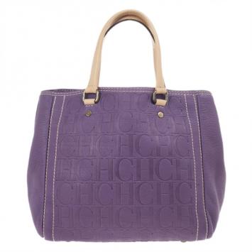 Carolina Herrera Purple Leather Embossed Tote
