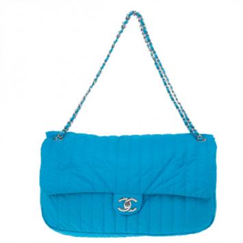 Chanel Blue Nylon Flap Bag