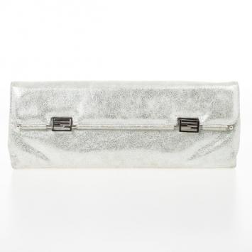 Fendi Forever Metallic Silver Suede Clutch 