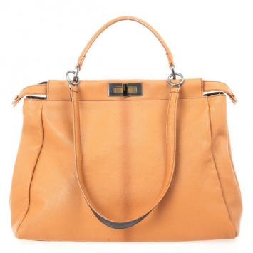 Fendi Beige Leather Medium Peekaboo Satchel