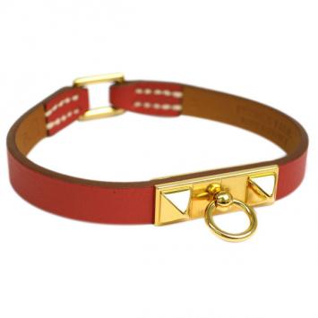 Hermes Micro Rivale Orange Leather Gold-Plated Bracelet 16CM