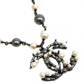 Chanel CC Logo Black and White Pearl Large Pendant Necklace