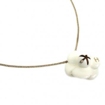 Chanel Camellia White and Black Enamel Pendant Necklace
