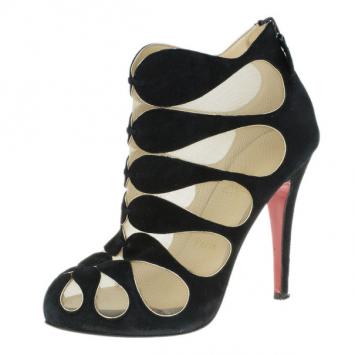 Christian Louboutin Black Suede and Mesh Circus Cutout Ankle Boots Size 36