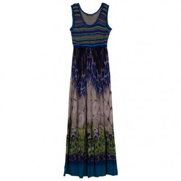 Alberta Ferretti Multicolor Printed Silk And Knit Maxi Dress S