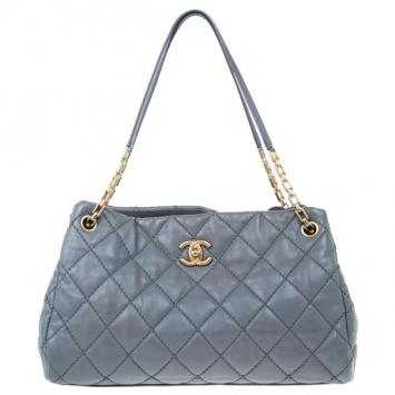 Chanel Grey Leather Quilted Shopper Tote
