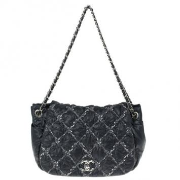 Chanel Black Nylon Quilted Bubble Flap Bag