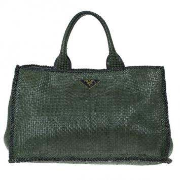 Prada Green Baltic Woven Leather Madras Squared Tote