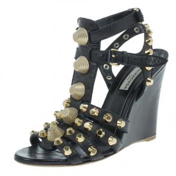 Balenciaga Black Arena Giant Gladiator Wedge Sandals Size 38