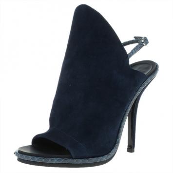 Balenciaga Blue Suede Python Trim Glove Sandals Size 38