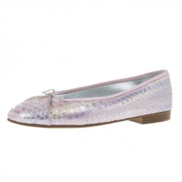 Chanel Pink Metallic Python Ballet Flats Size 37.5