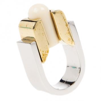 Balenciaga Round Slice Ivory Resin Women's Ring Size 54