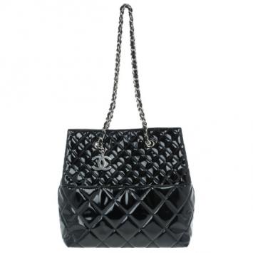 Chanel Black Patent Leather Quilted Large Tall Classic Tote