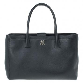 Chanel Black Jumbo Black Caviar Leather Executive Cerf Tote