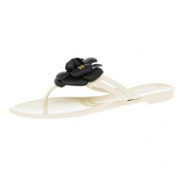 Chanel Camellia Flower Jelly Thong Sandals Size 37