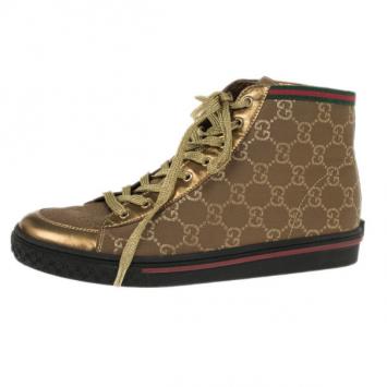 Gucci Brown Guccissima Canvas High Top Sneakers Size 37