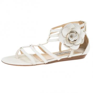 Jimmy Choo Cream Leather 'Oxide' Gladiator Sandals Size 40