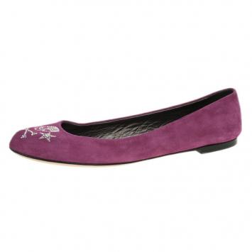 Giuseppe Zanotti Magenta Suede Crystal Skull Ballet Flats Size 39.5