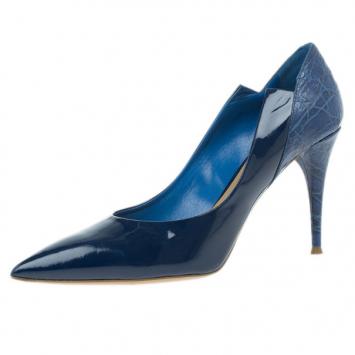 Chloe Blue Croc Embossed and Patent Leather Irina Pointed Toe Pumps Size 40
