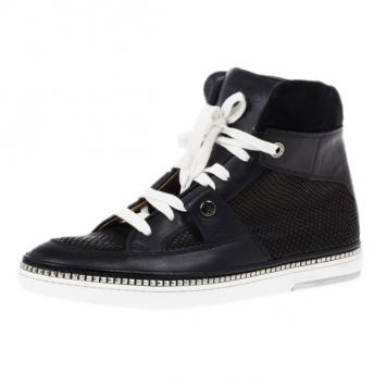 Pre Owned Jimmy Choo Black Viper Print Leather High Top Sneakers Size 42