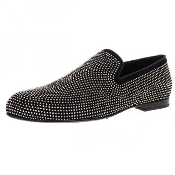 Pre Owned Jimmy Choo Black Mini Studded Suede Sloane Smoking Slippers Size 41