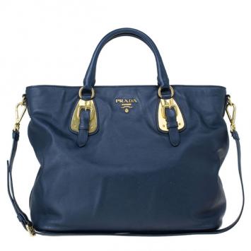 Prada Tessuto Leather Convertible Top Handle Long Tote Bag