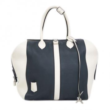 Louis Vuitton Navy and White Leather Boston Bag