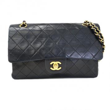 Chanel Black Lambskin Double Flap Small Shoulder Bag