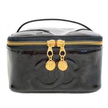 Pre Owned Chanel Black Patent Vanity Bag