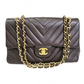 Chanel Brown Lambskin Chevron Shoulder Bag