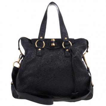 Saint Laurent Paris Black Glittered Leather Rive Gauche Tote