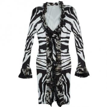 Roberto Cavalli Animal Print Ruffle Dress M