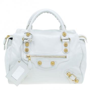 Pre Owned Balenciaga White Leather Giant Midday Bag