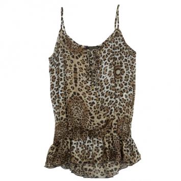 Roberto Cavalli Animal Print Dropwaist Gathered Top M