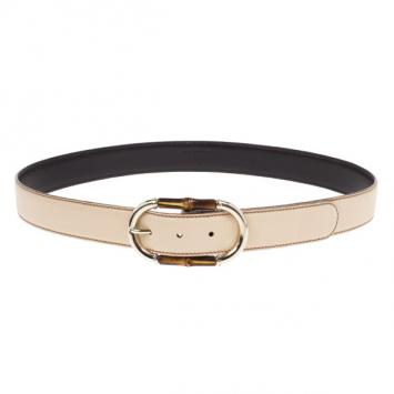 Gucci Beige Leather Bamboo Buckle Belt 95CM