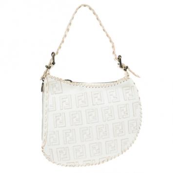 Fendi White Monogram Embossed Leather Ostrik Hobo