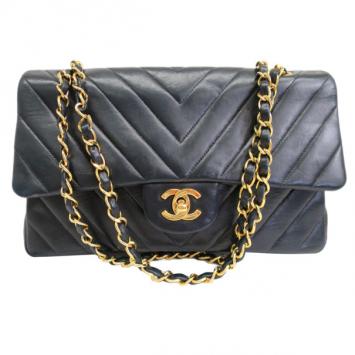 Chanel Black Chevron Lambskin Flap Shoulder Bag