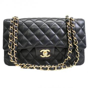 Chanel Black Lambskin Medium Classic Single Flap Shoulder Bag