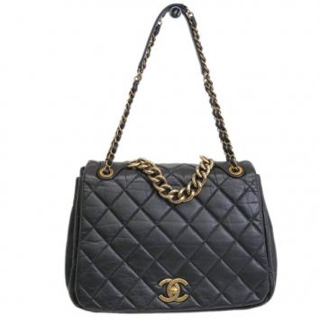 Chanel Black Lambskin Bubble Flap Shoulder Bag