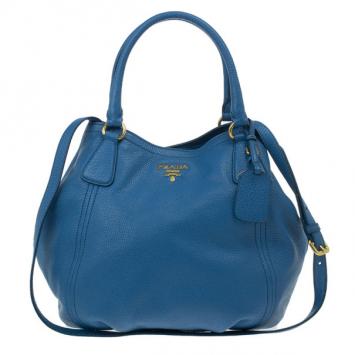 Prada Blue Vitello Daino Tote