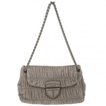 Prada Grey Napa Gaufre Chain Shoulder Bag