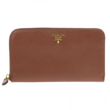 Prada Brown Saffiano Zip Around Wallet