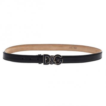 Dolce and Gabbana Navy Blue Leather Logo Buckle Belt 90CM
