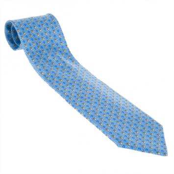 Pre Owned Salvatore Ferragamo Blue Bear and Paw Print Tie